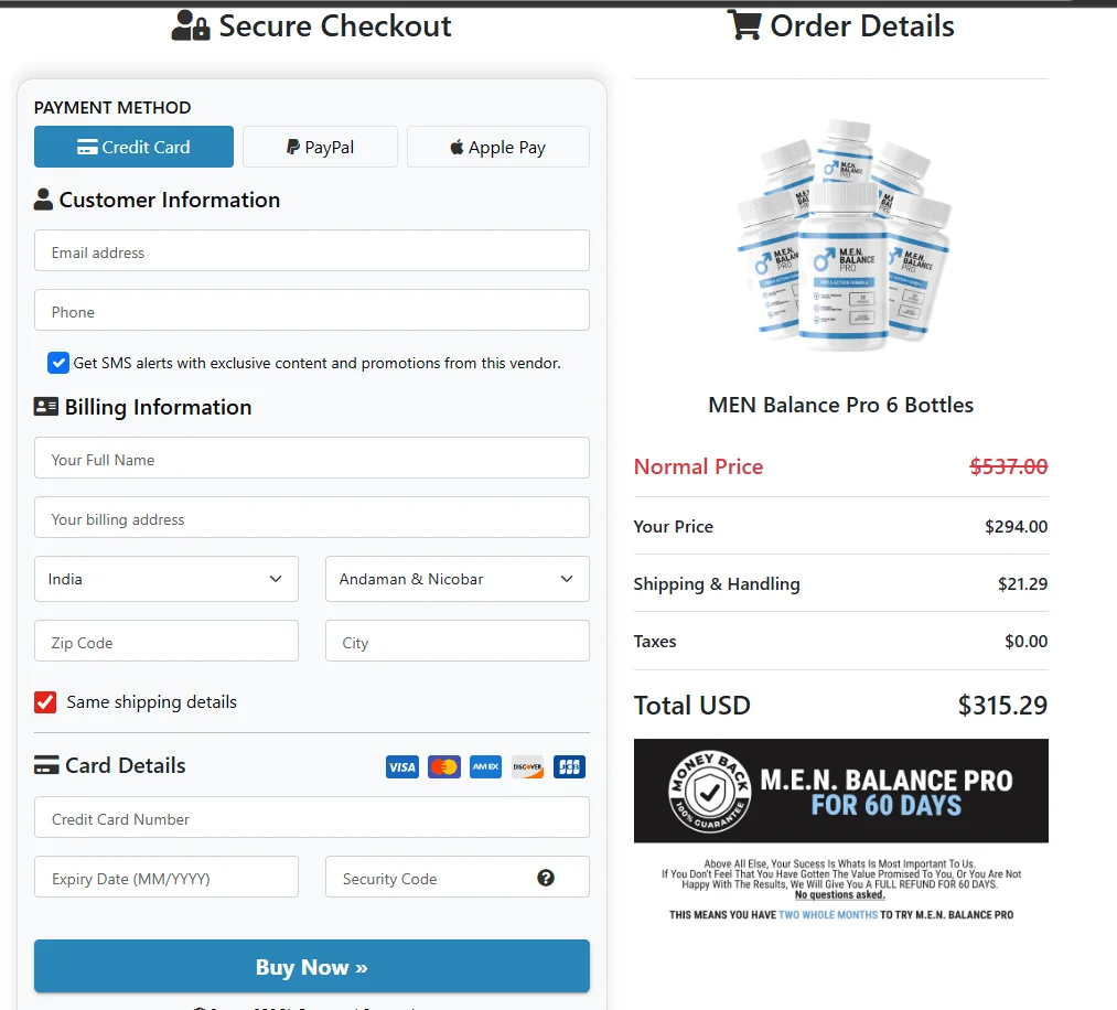 Men Balance Pro Billing Interface